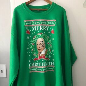 RARE Gildan Mike Tyson Ugly Christmas Sweater MERRY CHRITHMITH Men's 4XL Green